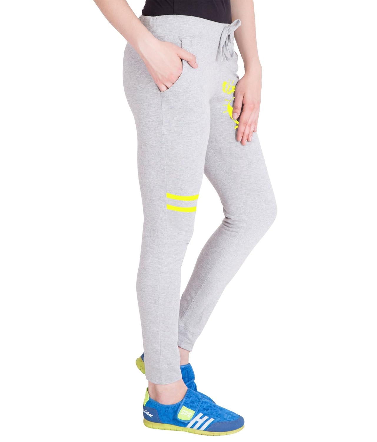 american-elm women's grey cat & butterfly printed cotton jogger