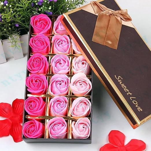 FunRun 18 Stücke Rosen-Duftseifen in Geschenk-Box, Konservierte Rosenduft Steigung-Farben-Badeseife Rose in Geschenkbox Beste