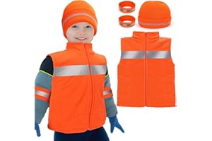 VICAMB Polar Fleece Kids Orange Hunting Vest and Beanie Set,Warm Reflective Safety Hunting Clothes for Boys Outdoor