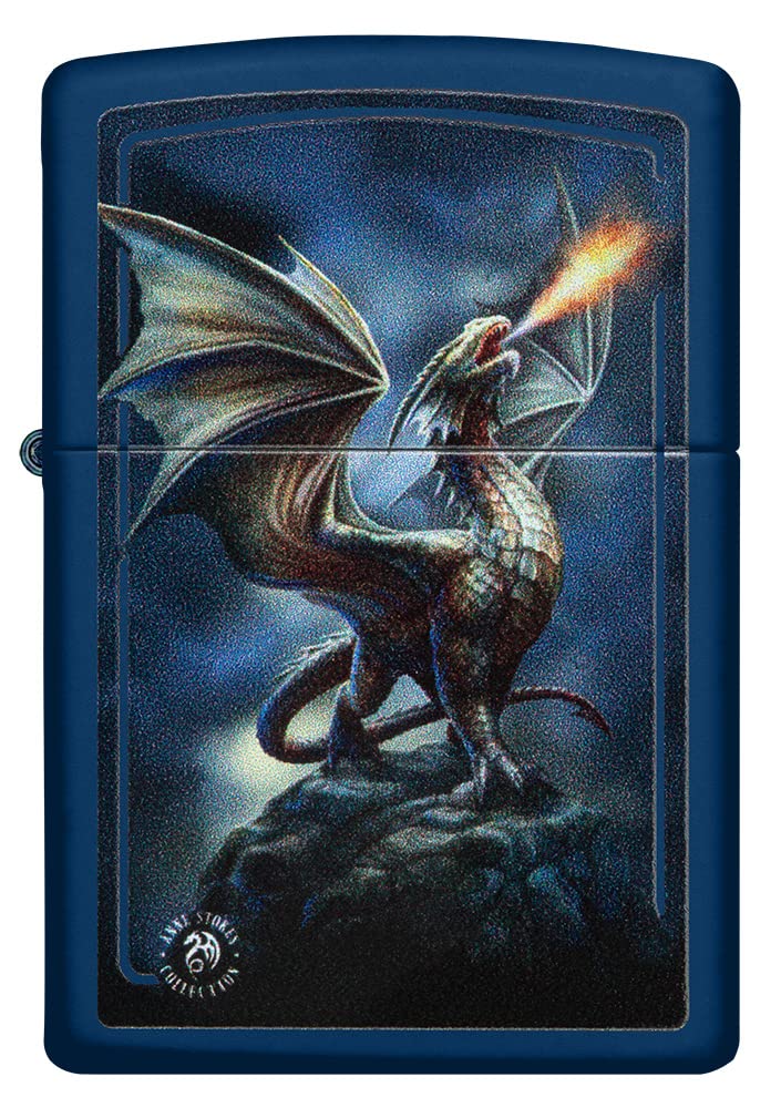 Zippo Windproof Lighter - Dragon Design by Anne Stokes - Navy Matte Finish - Refillable - Reusable - Windproof Design - Gift Box - Made in USA