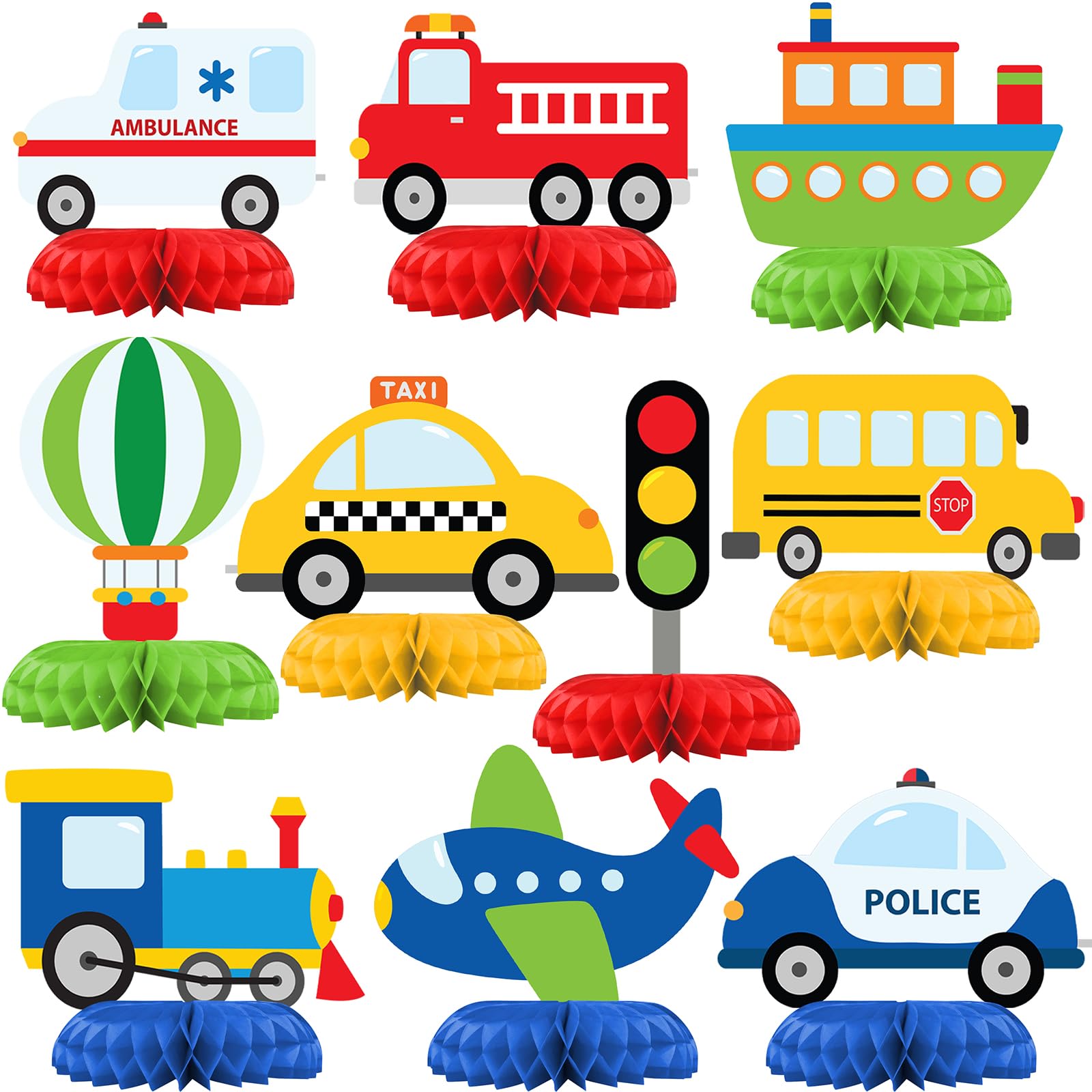 Photo 1 of HaPiBiDesign Transportation Party Decorations - Honeycomb Centerpieces for Transportation Birthday Decor - Transportation Table Decoration for Kids - Transportation Theme Décor