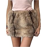 SweatyRocks Women's Fuzzy Faux Fur Low Waist Mini Skirt Y2k Music Festival Bodycon Skirt