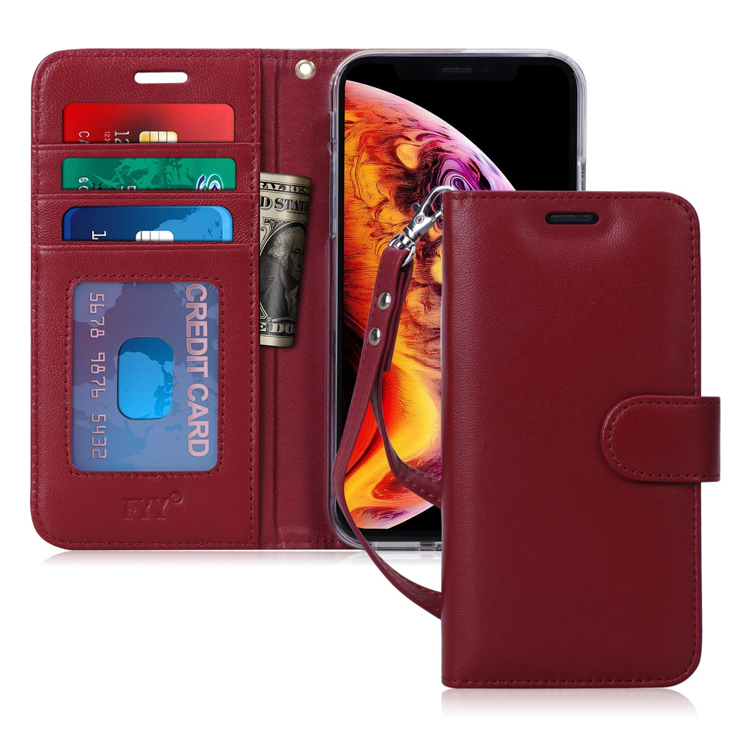 Fyy iPhone XR Case, iPhone XR Wallet Case, Handmade Genuine Wallet Case