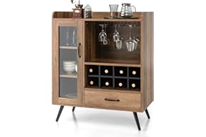 Giantex Bar Cabinet with Wine Rack, Coffee Bar Buffet Cabinet with Storage, Drawer, Glass Holder, Cupboard Wood Sideboard for Wine Bottle, Liquor, Farmhouse Kitchen Dining Room Furniture