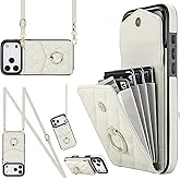 MRRSIWEI Crossbody Case for Apple 17 Pro Max with Card Holder, PU Leather with Wallet Removable Lanyard Wrist Strap Kickstand Cover for Women Girls Case for iPhone 17 Pro Max.Lanyard White