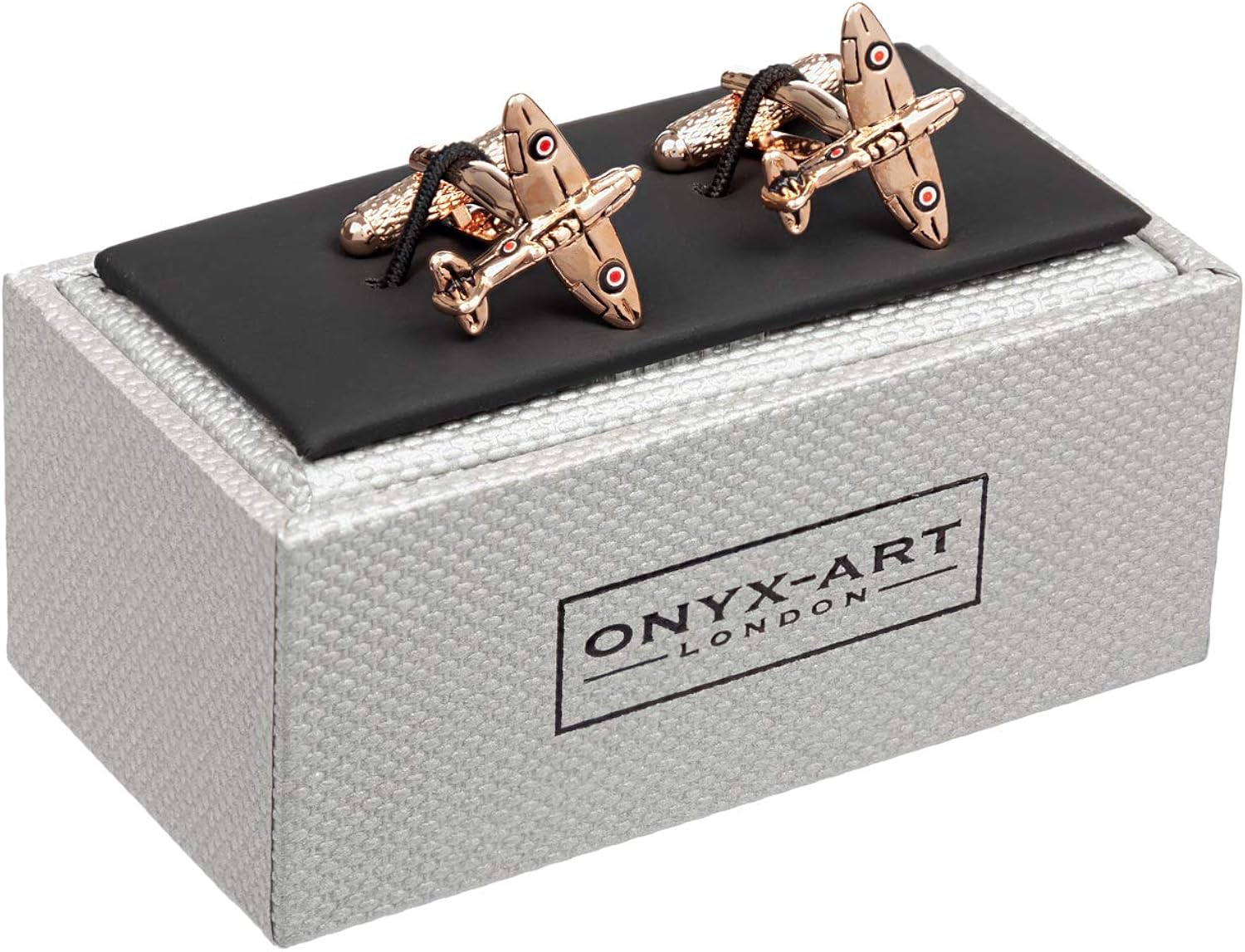Onyx-Art London Rose Gold Spitfire Plane Cufflinks - Image 3