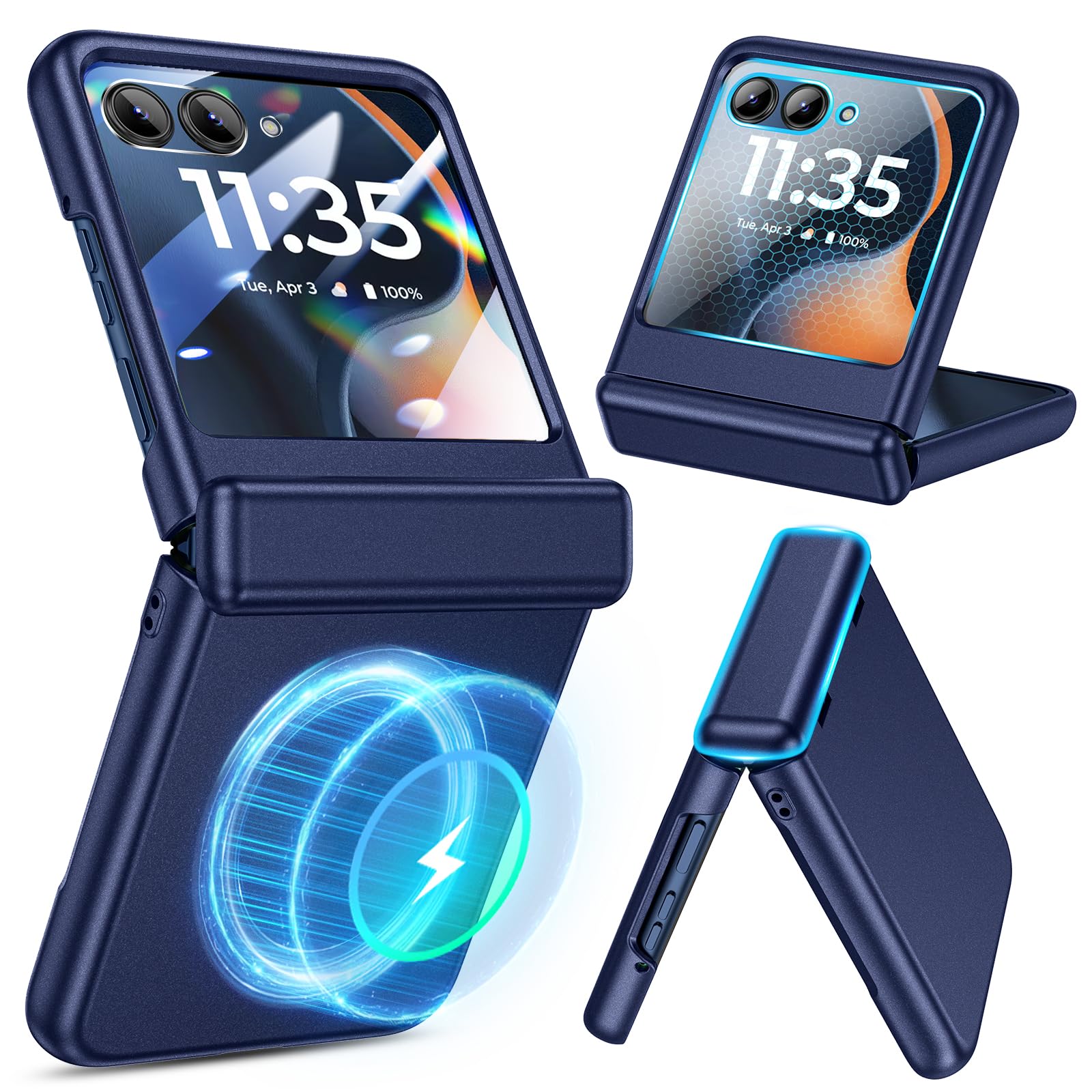 Magnetic for Motorola Razr 2025/2024 Case with Built-in Screen Protector, for Moto Razr 2025/2024 Case [Compatible with MagSafe][Hinge Protection] – Hard PC Anti-Scratch Shockproof Slim Cover -Blue