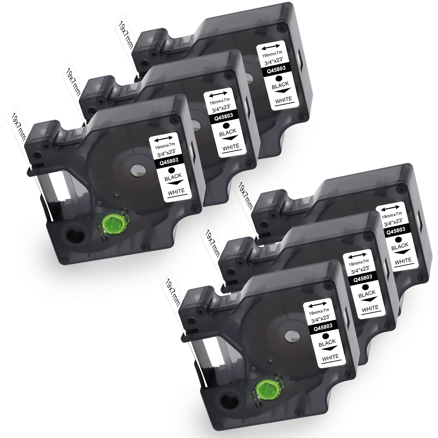 6 x Molabel compatible with Dymo D1 label tape, 19 mm x 7 m, 45803 S0720830, black on white, suitable for Dymo LabelManager 350, 360D, 420P, 450, 500TS and LabelPoint 300, 350.