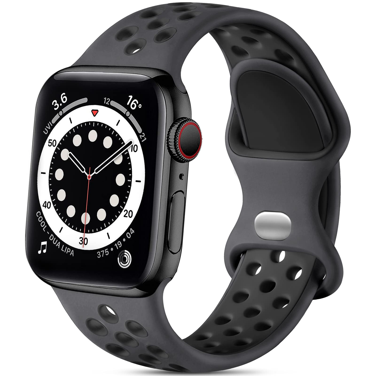 Epova Silicone Sport Strap Compatible with Apple Watch Strap 42mm 44mm 45mm 46mm 49mm, Breathable Replacement Straps for Apple Watch Ultra 3/iWatch SE Series 11 10 9 8 7 6 5 4, Coal/Black, Small