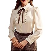 Verdusa Women's Bowknot Button Down Dressy Blouses Elegant Work Tops Long Sleeve Shirts Business Casual Outfits