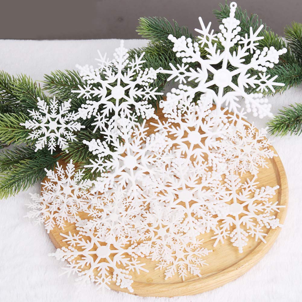 VGOODALL 40 Plastic Glitter Snowflake, Christmas Glitter Snowflake Shape Hanging Ornament Christmas Tree Window Decoration