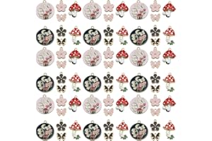 Youdiyla 32Pcs Alloy Drip Oil Flower Mushroom Series Pendant Jewelry Making DIY Keychain Earrings Pendant Various Design Charms for Jewelry Making Bracelets Necklace (SN779)