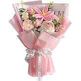 Crochet Flowers Bouquet 8PCS, Handmade Knitted Artificial Crochet Flower Gifts - Tulips Roses Daisies Carnations, Preserved Flowers for Mother's Day Valentine's Day Birthday Home Decor- Pink