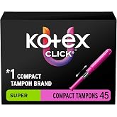 U by Kotex Click Compact Tampons, Super, Unscented, 45 Count | BPA Free, Gynecologist Tested, Smooth Tip Insertion, Individually Wrapped, Pocket-Ready, Leak Free Protection
