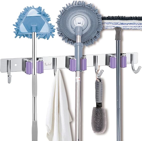 Favbal Broom Mop Holder Wall Mount Stainless Steel Wall