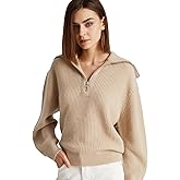GreenMount Women's Zipper Cashmere Lapel Pullover Sweater Soft and Warm Long Sleeves for Women