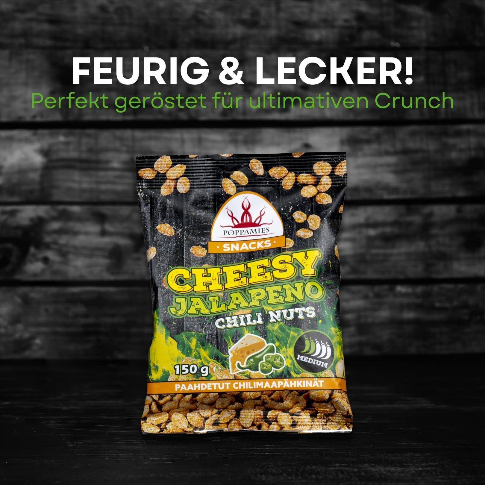 Poppamies Cheesy Jalapeno Chili-Erdnüsse – Scharfe Nüsse sind eine tolle Wahl für den Snack – Glutenfrei – Schärfegrad: Mittel – 150 g 2