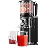 Cold Press Juicer, 6.5" Extra Large Feed Chute Juicer Machines, 350W Slow Masticating Juicer Machines with High Juice Yield for Whole Vegetables & Fruits, BPA Free, Black, Easy to Clean