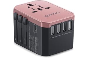 Universal Travel Power Adapter - EPICKA All in One Worldwide Wall Charger AC Plug Adaptor with 5.6A Smart Power and 3.0A Type-C for USA EU UK AUS (TA-105, Rose Gold)
