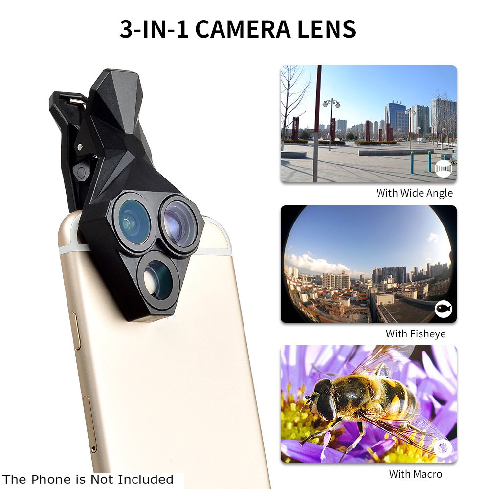Hopezone 3 in 1 Professional HD Camera Lens Kit, 160 ° Fisheye ,0.65X Super Wide Angle Lens,20X Macro Lens, Clip-On Cell Phone Lens for iPhone 7/7 Plus/6s/6s Plus/6/5, Samsung & Most Smartphones