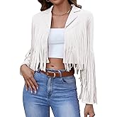 American Trends Womens Casual Faux Leather Jacket Fringe Tops Tassel Suede Cropped Coats Motorcycle Jacket