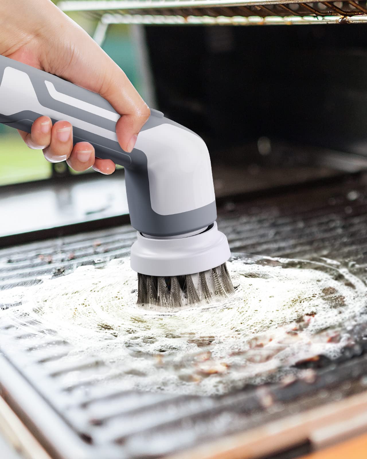 LABIGO Electric Spin Scrubber Bathroom Scrubber Shower Scrubber for Cleaning Tub Tile Floor Window Kitchen Sink, Power Scrubber Cordless Cleaning Brush with 5 Replaceable Brush Heads (GreyLA5)