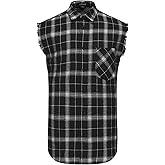 UPAAN Men Sleeveless Plaid Shirt, Cowboy Button Down Shirts, Muscle Performance Sleeveless Shirts