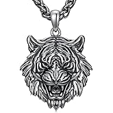 Lattd Tiger Head Necklace for Men 925 Sterling Silver Tiger Pendant Punk Jewelry for Men