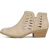 Soda CHANCE Womens Perforated Cut Out Stacked Block Heel Ankle Booties (Wide Fit Available)