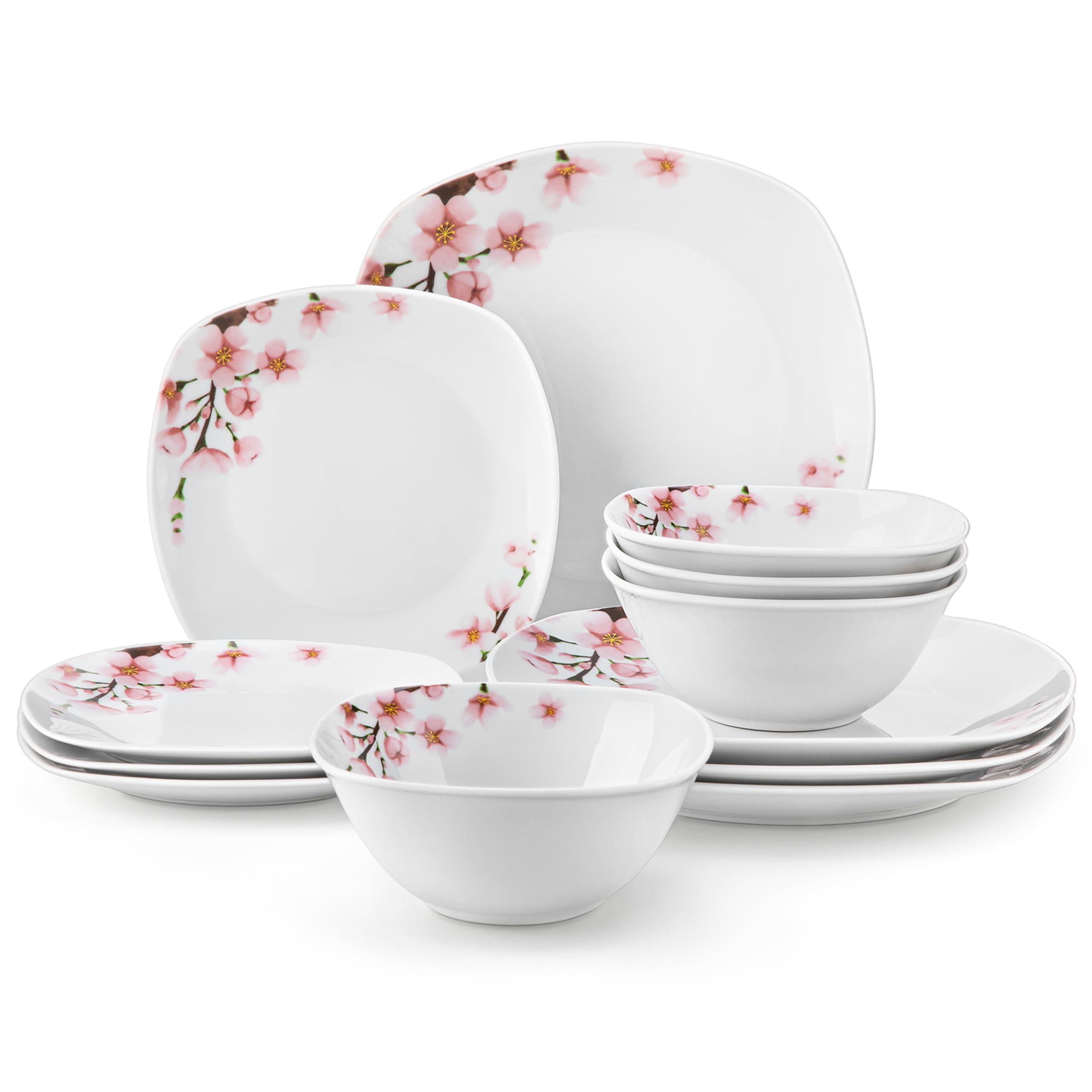 Photo 1 of **INCOMPLETE** VEWEET Porcelain Dinnerware Set with Pink Floral, 8 PCS Including Dinner Plates and Cereal Bowls, Series Annie