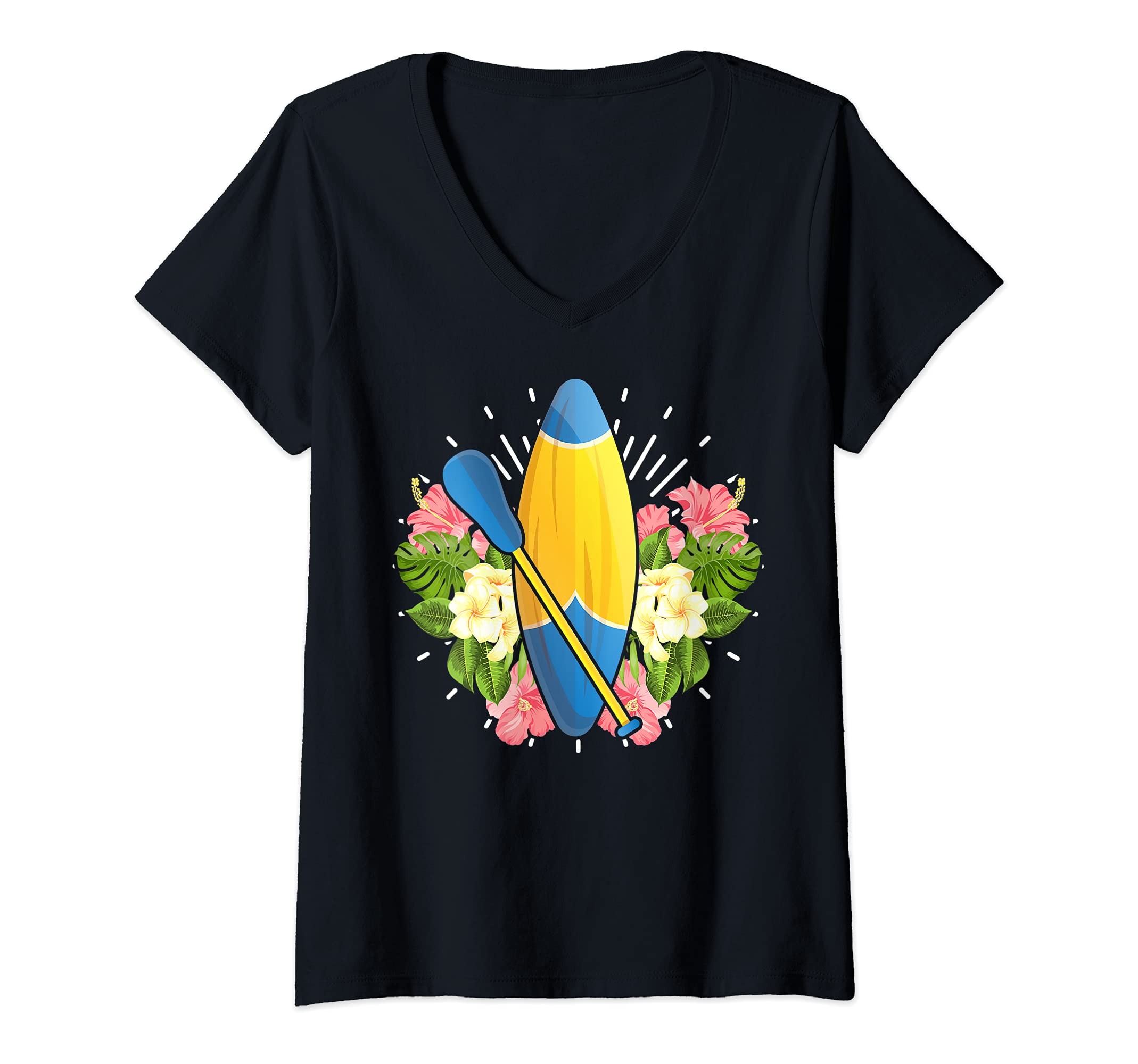 Womens Floral Stand Up Paddler Paddles Paddleboarding Flowers SUP V-Neck T-Shirt