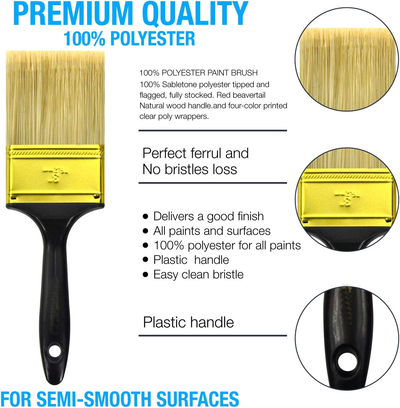 Great Andrew Paint Brushes, 30 PCS Great Value Multi use(3" 2" 1.5" 1" Flat &1.5" Angled) Paint Brush Pack - Image 5