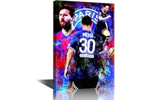 TISHIRON Soccer Superstar Lionel Messi Poster Wall Art Football Star Legend Canvas Print, Motivational Sports for Gym Office Home Decor Man Cave Gift Ready to Hang-18''Wx12''H