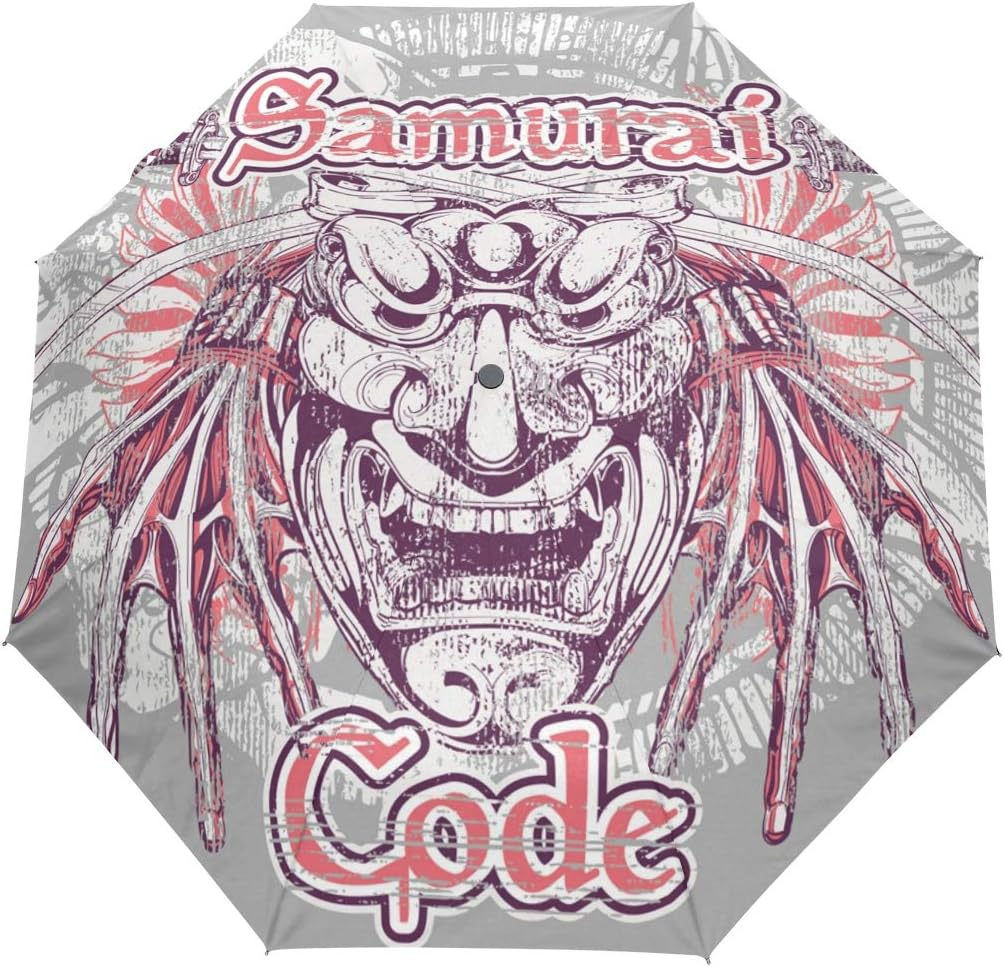 FAJRO Skull Samurai three fold Travel Umbrella Automatic Umbrellas for Rain Outdoor/Women/Men