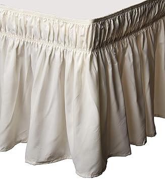 DE Moocci Luxury Wrap Around Style, Elastic Bed Wrap Ruffled Bed Skirt 16inch Drop, Platform Free, 2 Sizes, 100% Polyester (Cream Queen/King)