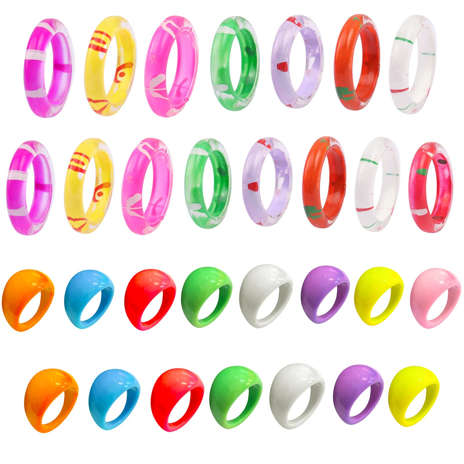 XHBTS 30 Pcs Resin Colorful Wide Thick Dome Knuckle Finger Stackable Joint Ring Retro Acrylic Transparent Vintage Jewelry Party Elegant Handmade Gift