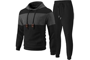 UOUA Mens Tracksuit 2 Piece Hoodie & Sweatpants Set Waffle Jacquard Sweatsuit Outfits Casual Jogging Suits