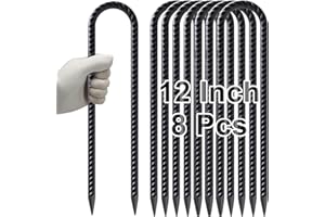VVOKGO Trampoline Stakes 12 Inches Anchors High Wind Heavy Duty, 8-Pack U Shaped Tie Down Anchor Kit for Ground, Camping Tent, Soccer Net, Swing Set, Black