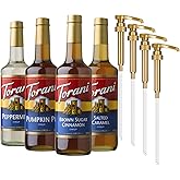 Torani Coffee Syrup, Pumpkin Pie, Brown Sugar Cinnamon, Salted Caramel, Peppermint, Syrup for Drinks, Fall & Winter Variety 4-Pack, Pumps Included, 25.4 Fl Oz Ea