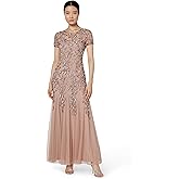 Adrianna Papell Womens Floral Beaded Godet Gown