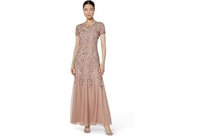 Adrianna Papell Womens Floral Beaded Godet Gown