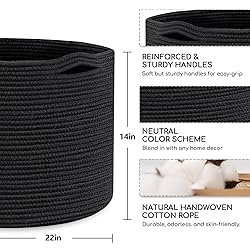 MEGASKET Large Black Blanket Basket, 22" X 22" X