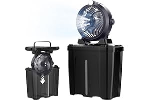 ROWXubau Portable Misting Fan with 11L Large Bucket for Outdoor Patios, 20000mAh Battery Operated Camping Fan with Hanging & Lighting, 3 Speed & 3 Spray Outlets, Rechargeable Fans for Fishing Garden