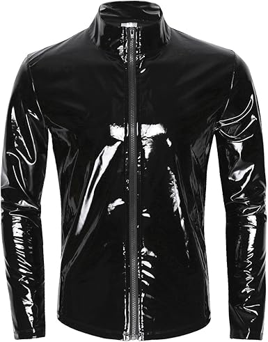 iiniim Chaqueta de Cuero Charol Latex para Hombre Camisa ...