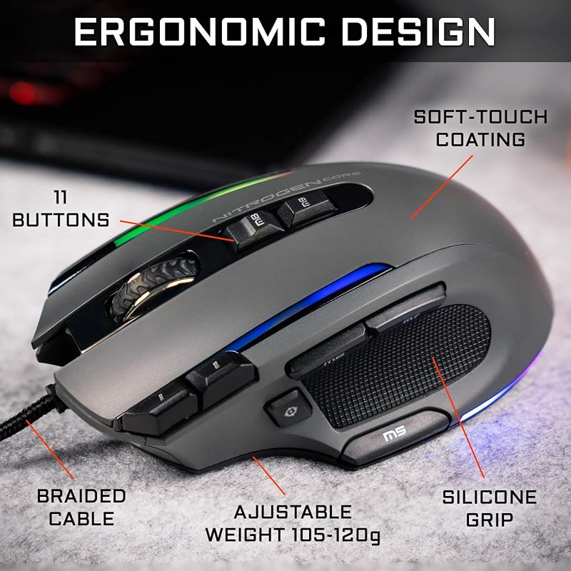 Kult Nitrogen Core - Ratón Gaming con Cable 12800 dpi RGB