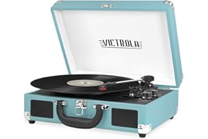Victrola Journey Bluetooth Portable Suitcase Record Player – with Built-in Speakers, 3 Speed Vinyl Record Player, RCA Out, Headphone Jack (Aqua Turquoise)