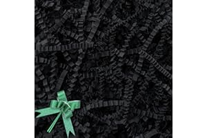 BOXHOME Shred Paper Filler (1LB) Crinkle Cut Paper for Wrapping & Filling Gift Basket Gift Boxes, Black-Decoration Raffia Contains Bow