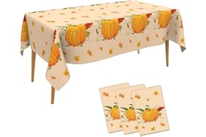 RUGWIOYU Thanksgiving Decorations Table Decor, 3 Pack Plastic Thanksgiving Tablecloths(54x108 Inch) Rectangle Disaposable Fall Autumn Home Dinner Table Cloths Covers Pumpkin Maple Leaves Party Favors Supplies