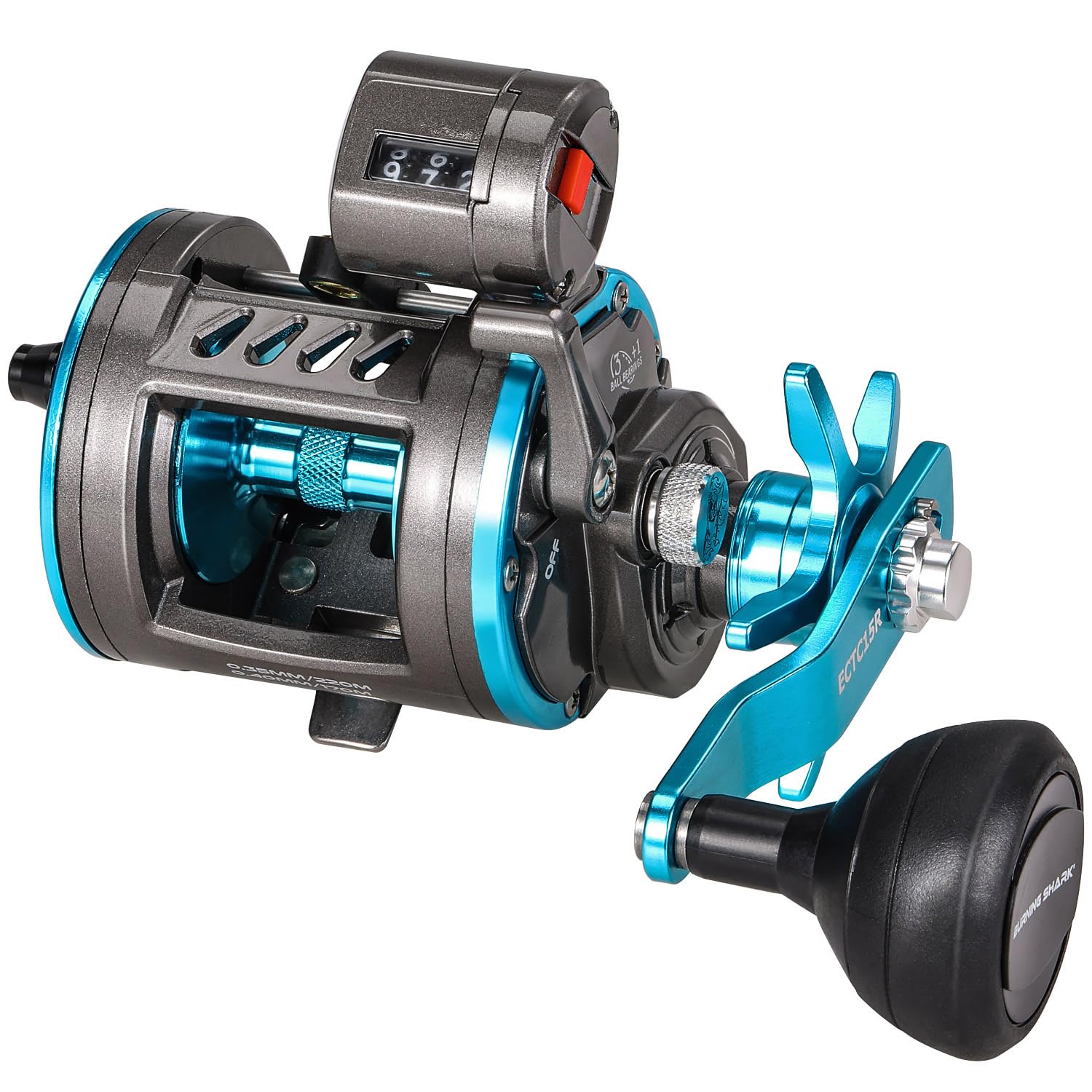 Photo 1 of Burning Shark Fishing Reel Round Baitcasting Reel, Smooth Powerful Line Counter Reel, Saltwater Inshore Surf Trolling Reel, Conventional Reel for Catfish, Musky, Bass, Pike- ECTC15R