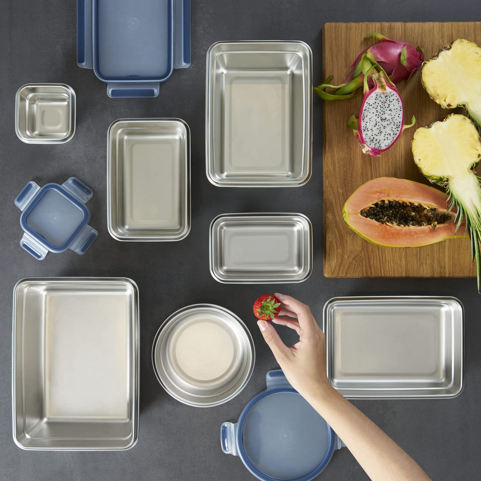 Emsa Clip & Close auslaufsichere Edelstahl-Frischhaltedose, 0,5 Liter Fassungsvermögen, rechteckig, spülmaschinenfest, backofenfest, N1150300 4